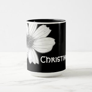 Caneca Nome personalizado preto floral Latte Mug