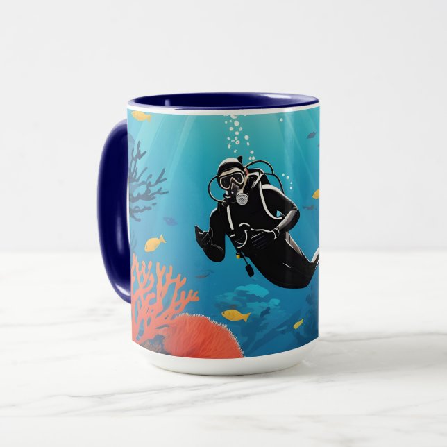 Caneca Nome personalizado Scuba Diver (Frente Esquerda)