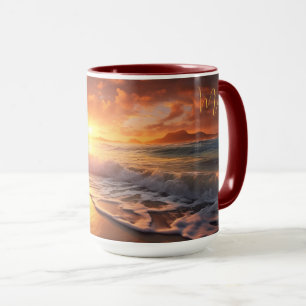 Caneca Nome personalizado Sunset de praia tropical