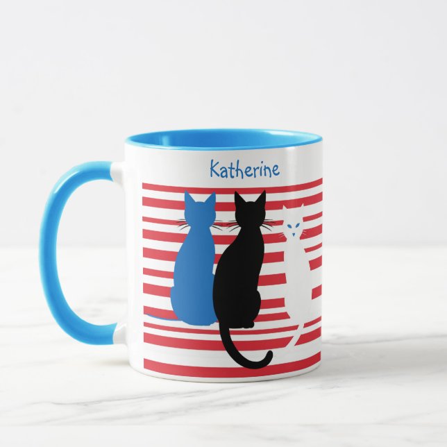 Caneca Nome Personalizado Três Gatos Stripe Mug (Esquerda)