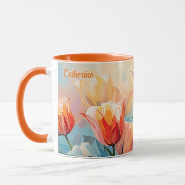 Caneca Nome Personalizado Tulipas de Aquarela (Esquerda)