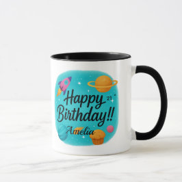 Caneca Nome Personalizado Turquesa Aniversário de 21 anos