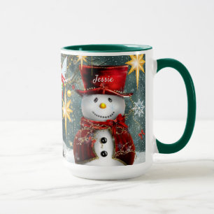 Caneca Nome Personalizar o presente de Natal Bonito Snowm