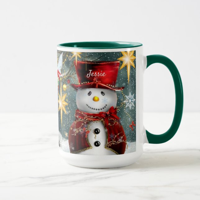 Caneca Nome Personalizar o presente de Natal Bonito Snowm (Direita)