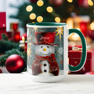 Caneca Nome Personalizar o presente de Natal Bonito Snowm