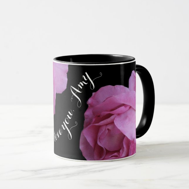 Caneca Nome personalizável Amy bonito rosas rosa ama você (Frente Esquerda)