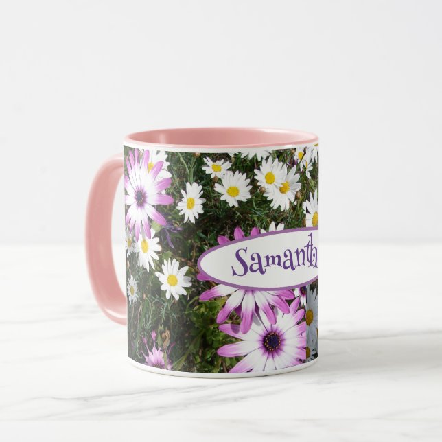 Caneca Nome Personalizável de Jardim de Flores Brancas Ro (Frente Esquerda)