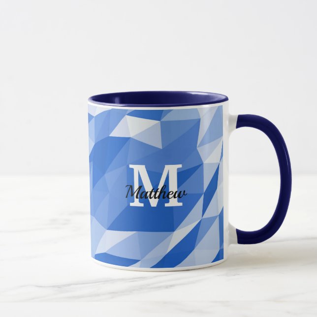 Caneca Nome Personalizável Monograma Azul Geométrico (Direita)