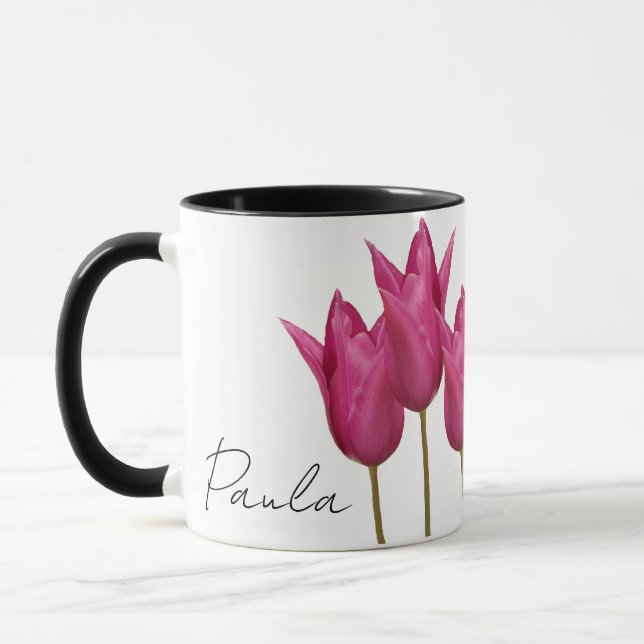 Caneca Nome personalizável Paula bonito tulipas cor-de-ro (Esquerda)
