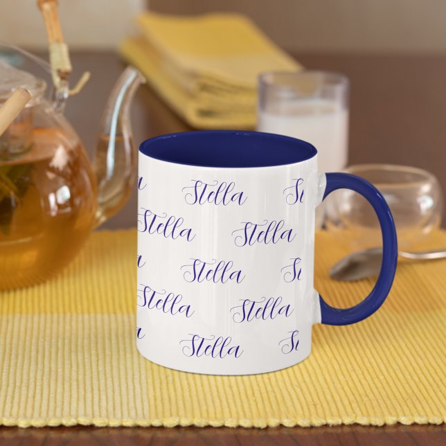 Caneca Nome repetitivo em Marinho-Azul em branco (Criador carregado)