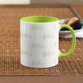 Caneca Nome repetitivo em verde-claro em branco