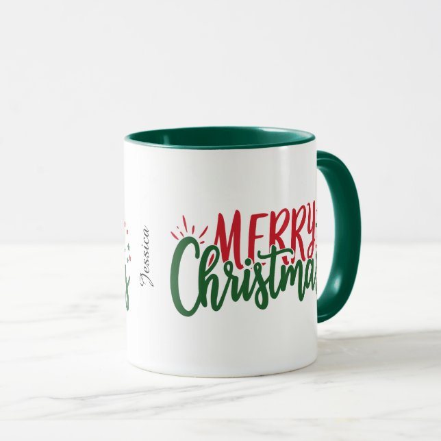 Caneca Nome simples Feliz Natal Vermelho e Verde (Frente Esquerda)