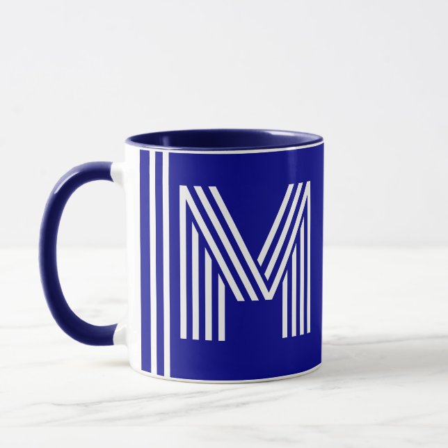 Caneca Nome Único & Inicial | Melhor Monograma Azul Marin (Esquerda)