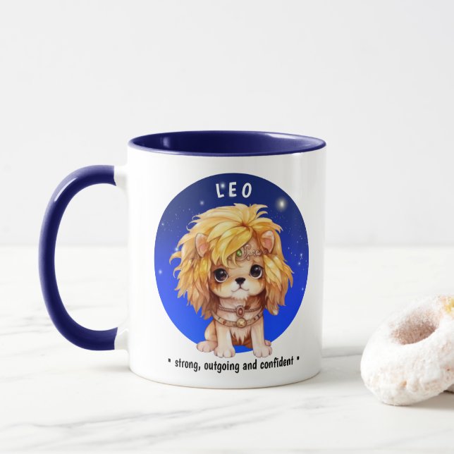 Caneca Nome Zodiac Astrosign Leo Watercolor Blue Starsky (Com Donut)