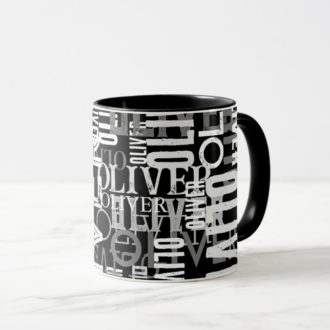 Caneca Nomes com Distância Replicados em Preto Moderno (Frente Esquerda)