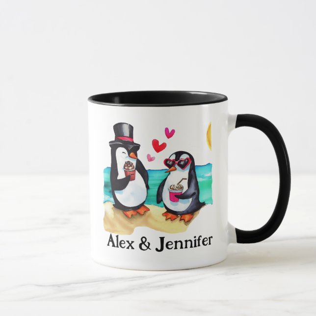 Caneca Nomes de Casais de pinguins personalizados (Direita)