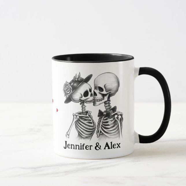 Caneca Nomes de Casal de Esqueleto Personalizados (Direita)