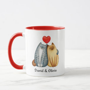 Caneca Nomes de Casal de Gatos Personalizados Vermelho