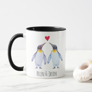 Caneca Nomes de Casal de pinguins personalizados