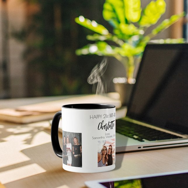 Caneca Nomes de fotos brancas e pretas do amigo de aniver (Criador carregado)
