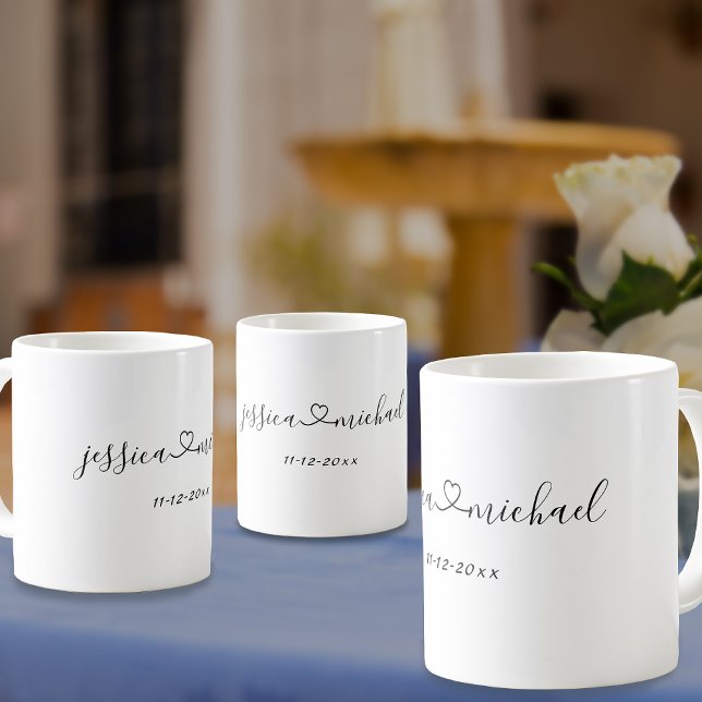 Caneca Nomes de Recém-Casados Unidos pelo Amor Data de Ca (Wedding mug ❤️)