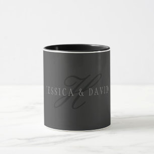 Caneca Nomes Elegantes & Monograma Cinzas Escuro & Clar