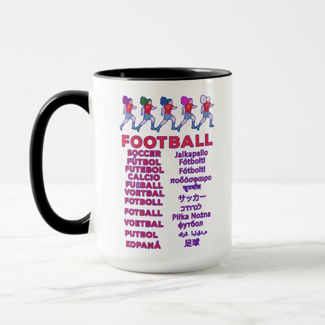 Caneca Nomes Multilíngues de Futebol Feminino Global Fã d (Esquerda)
