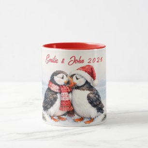 Caneca Nomes Personalizados Ano Puffins Beijando