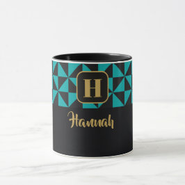 Caneca Nomes Personalizados de Duo Geo Black & Teal