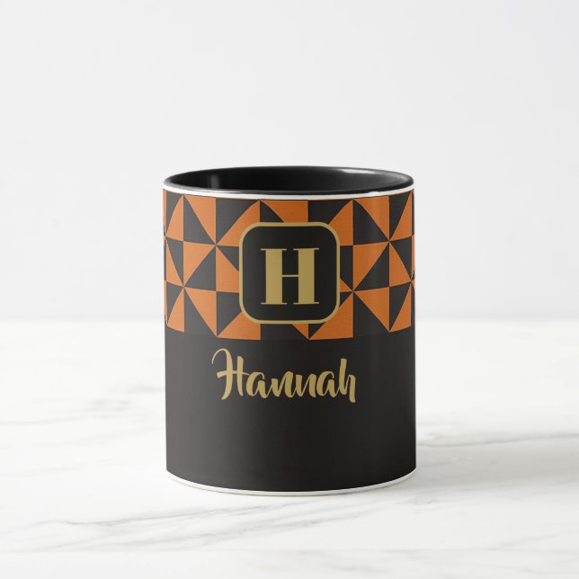 Caneca Nomes Personalizados de Laranja Duo Geo Preto e Qu (Centro)
