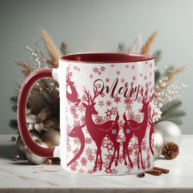 Caneca Nórdicas Nórdicas de Neves Feliz de Natal (Cute Merry Christmas Reindeers Snowflakes Nordic Mug)