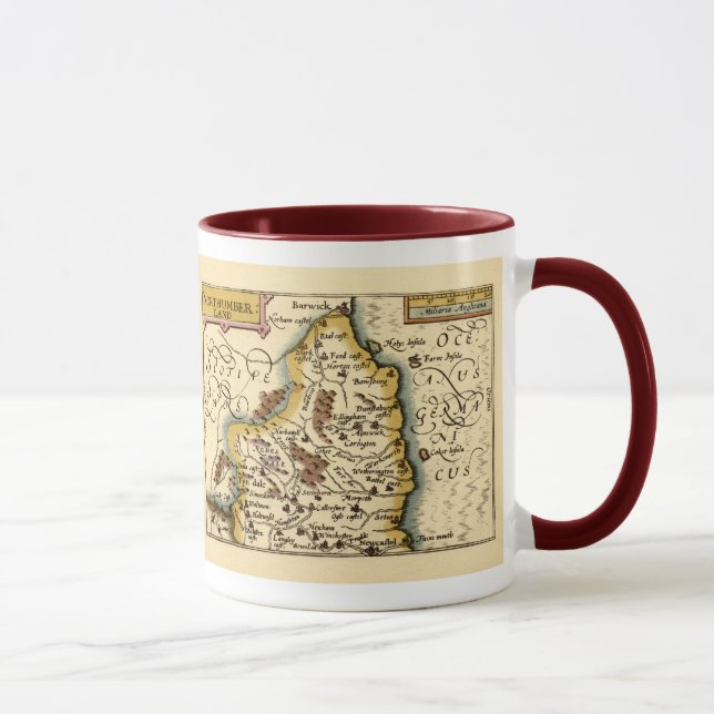 Caneca Northumberland County England Antigo Mapa Antiquár (Direita)