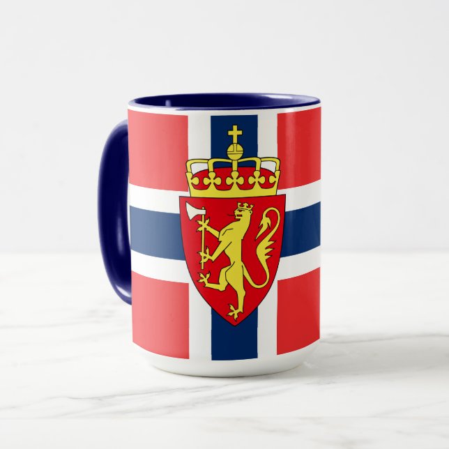 Caneca Noruega, pavilhão norueguês, com casaco de armas (Frente Esquerda)