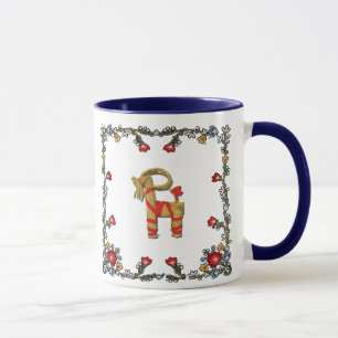Caneca Norueguês Bunad floral e cabra do Natal de Julboc