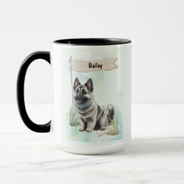 Caneca Norwegian Elkhound Watercolor Personalized Dog