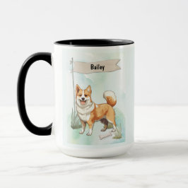 Caneca Norwegian Lundehund Watercolor Personalized Dog
