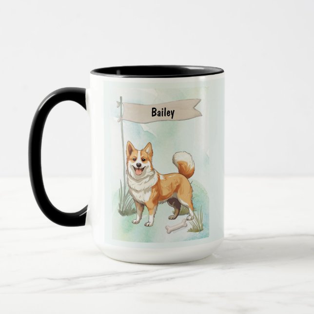 Caneca Norwegian Lundehund Watercolor Personalized Dog (Esquerda)