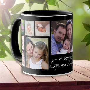 Caneca Nós Amamos Você Vovó 13 Colagem de Fotos Preto  