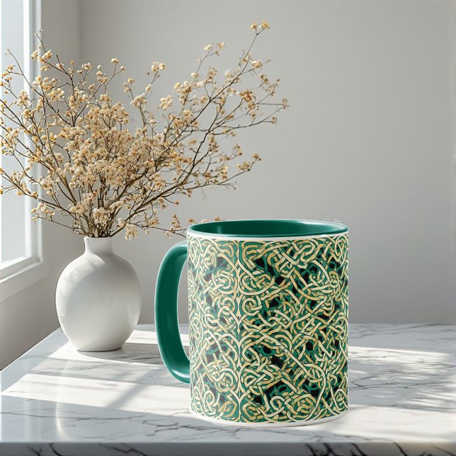 Caneca Nós Eternos Arte Decorativa Celta Verde (Eternal Knots Celtic Heritage Decorative Art Green Mug)