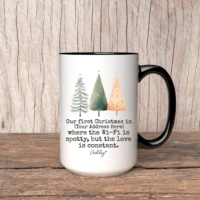 Caneca Nossa Primeira Cama de Natal, Endereço Personaliza (our first Christmas mug, personalized mug, custom address mug, Christmas vibes mug, first Christmas)