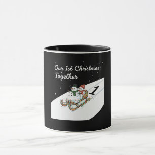 Caneca Nosso 1º Natal Juntos   Casal Bonito de Boneco de 