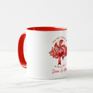 Caneca Nosso 1º Natal Vermelho Peppermint Poinsettia