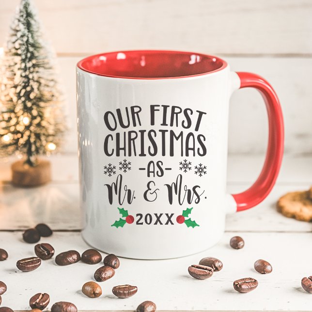 Caneca Nosso Primeiro Natal como Senhor e Senhora Recém-C (Criador carregado)