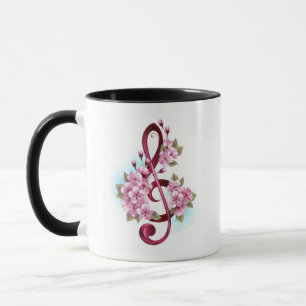 Caneca Notas de clave de trecho musical com flores de Sak