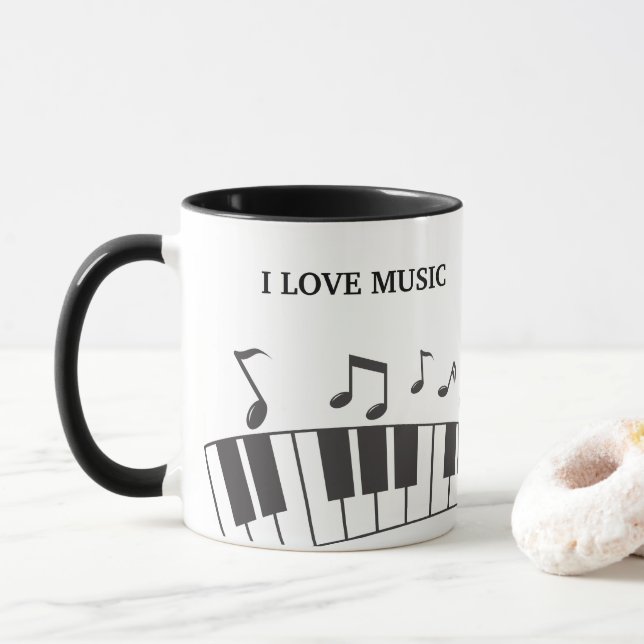 Caneca Notas do teclado do Piano de Texto Personalizado (Com Donut)