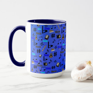 Caneca Notas E Instrumentos Musicais Azuis,