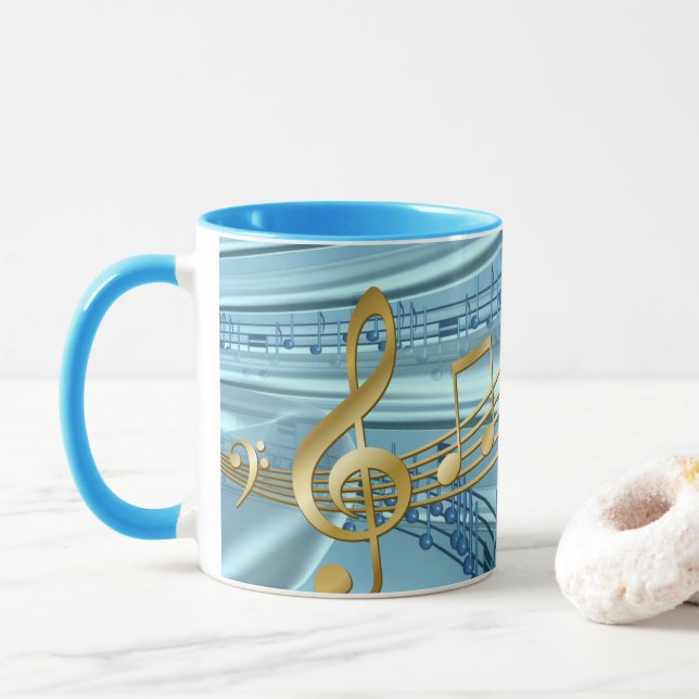 Caneca Notas Musicais de na moda Trendy Baby Blue (Com Donut)