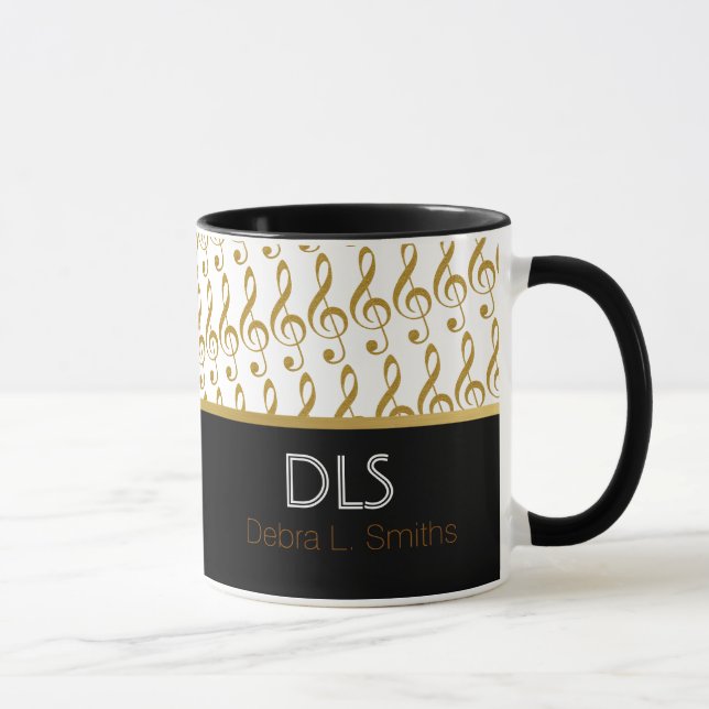 Caneca Notas musicais de ouro personalizadas (Direita)