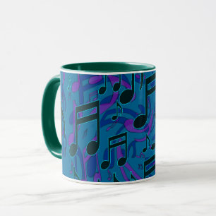 Caneca Notas Musicais Padrão Musical Suave Verde Azul
