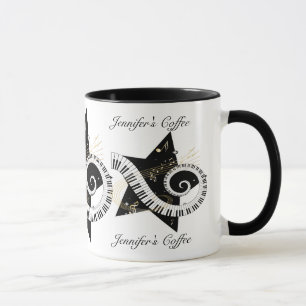 Caneca Notas musicais personalizadas do ouro da estrela